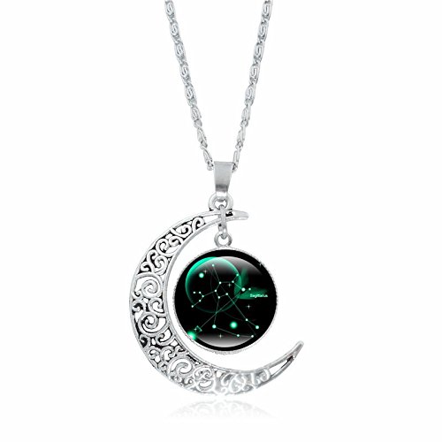 Collier 12 constellations pendentif croissant de lune argenté