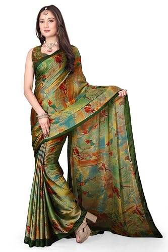 Image of SUPERLAXMI Women's Chiffon Floral Printed Saree with Blouse Piece