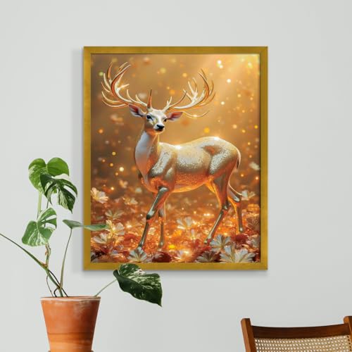 Image of ArtX Canvas Vastu Golden Deer Wall Painting, Big Size Canvas Painting For Living Room, Bedroom, Multicolor, Abstract, 61.0 X 48.0 cm, Set of 1