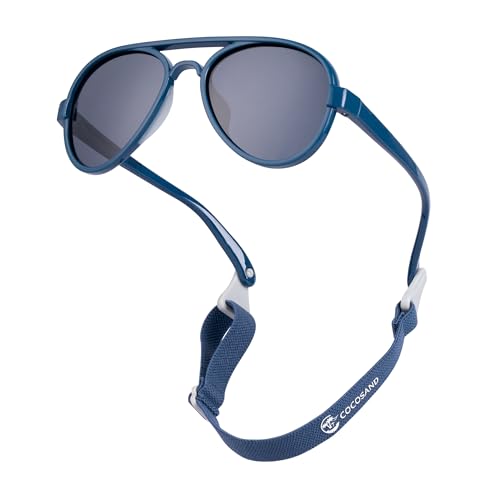 COCOSAND Baby Boys Girls Aviator Sunglasses with Strap Polarized Flexible Retro Pilot for Infants Toddler Age 0-24 Months
