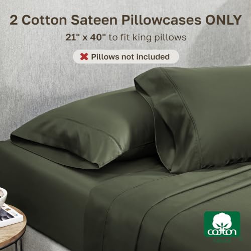 Image of California Design Den King Pillow Cases Set of 2-400 Thread Count, 100% Cotton Sateen, Soft and Breathable King Size Pillows Cases - Forest Green