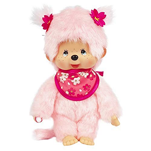 Bandai – Monchhichi Pinky Sakura Rose – Ikonisches Affenkuscheltier der 80er Jahre – Superweiches Kuscheltier 20 cm für Kinder – Spielzeug für Kinder ab 2 Jahren – 24289