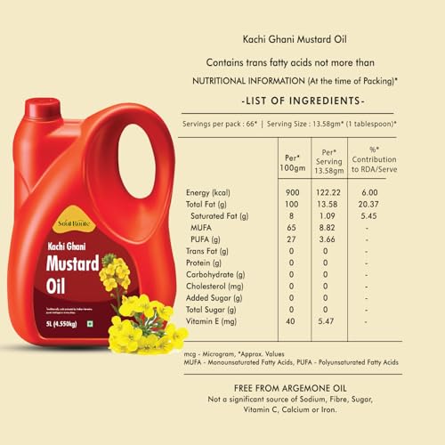 Image of SoulRoute Kachi Ghani Mustard Oil 5 Litre | Pure Sarson Tel Cooking Oil | Rich in MUFA & Vitamin E | 0% Cholesterol | Strong Aroma Mustard Oil for Indian Cooking & Traditional Recipes