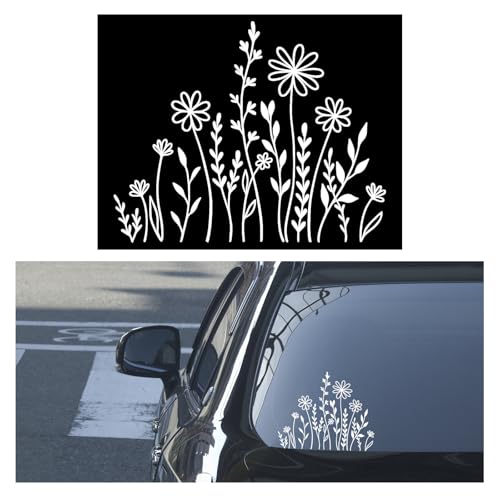 GAOLAOSY Wildflowers Boho Car Sticker Decal, Waterproof Vinyl Flower Vehicle Window Sticker Present Idea for Plant Lover, Fun Auto Exterior Decoration Accessory for Bumpers, Laptops, Luggage (White)
