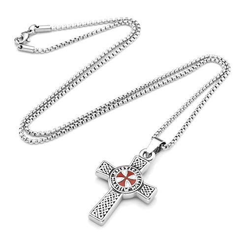 Zysta Stainless Steel Knights Templar Cross Sturdy Women Men's Pendant Necklace with 24 inches Chain Link3