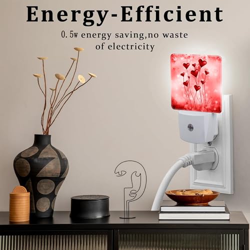 Image of Red Hearts Night Light Plug into Wall,Romantic Sweet Heart Dusk to Dawn Night Light Plug in,0.5w Energy Saving Sleep Friendly NightLight for Kids, Ideal Gifts for Birthday Mother's Day