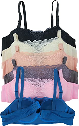 Image of ToBeInStyle Women's Pack of 6 Padded Assorted Styles Supportive Bras Cup Size - A to DDD