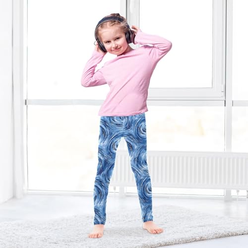 Blue Swirls Tie Dye Girls Leggings Soft Stretch Workout Yoga Dance Pants for Kids Casual Tights4