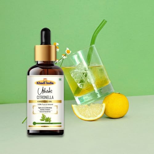 Image of Khadi Citronella Essential Oil 15ml | Pure & Natural Oil | Moisturizes, Nourishes, Deodorizes, Soothes Irritation | Aromatherapy, Skin Care, Hair Care, Massage, Relaxation Oil with Dropper