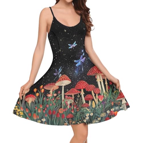 Image of Women's Spaghetti Strap Dress Summer Casual Swing Sundress Girls Beachwear Swing Mini Dress