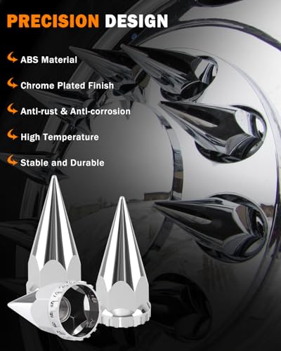 Image of 40 Pack Spike Lug Nut Covers, 33mm x 4 3 /4 inch Chrome Spike Nut Cover Caps for Semi Truck, Trailer, Tractor, Rustproof ABS with Nut Cover Socket