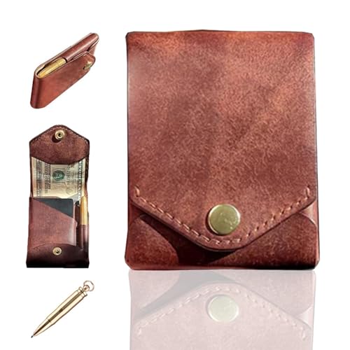 Vintage Handmade Leather Wallet,2025 New Multifunctional Compact Wallet,Built-In Pen Slot,RFID-Blocking Bifold Wallet (1Pc-Pen)