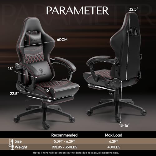 Dowinx Gaming/Office PC Chair with Massage Lumbar Support, Vintage Style PU Leather High Back Adjustable Swivel Task Chair with Footrest (Black and Red)