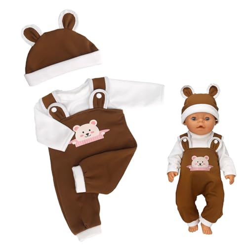 DGUSO Ropa Muñeca, Conjuntos de Ropa para Muñecas Bebés, Ropa Muñeca para Muñecas Bebé, Ropa para Muñecas Bebé Mono y Gorro de Oso para Muñecas de 35-40 cm(Muñecas No Incluidas)
