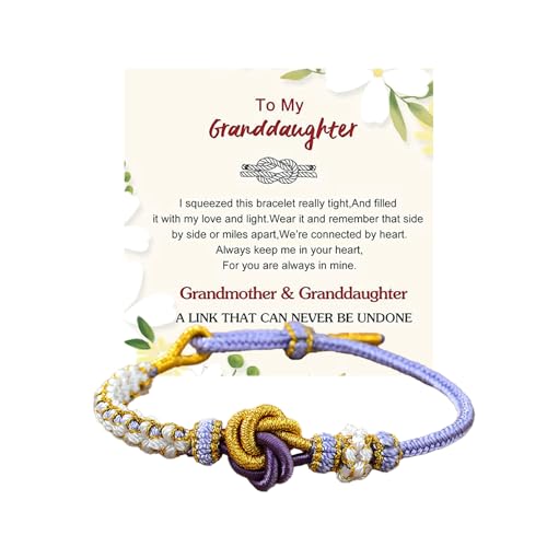 Image of Granddaughter Bracelet for Women, Cute Pink Peach Blossom Knot Bracelet from Grandma Trendy Handmade Braided Charms Bracelets Holiday Jewelry Gifts