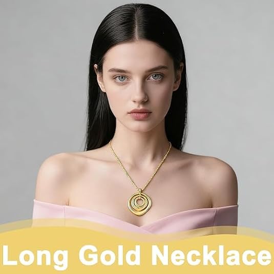 Gold Chunky Necklace for Women, Long Spiral Pendant Chain Jewellery