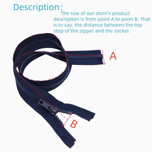 Image of MebuZip 2PCS #5 17 Inch Separating Jacket Zippers Resin Zipper Molded Plastic Zippers Bulk for Sewing Coat Jackets Clothes (Navy Blue)