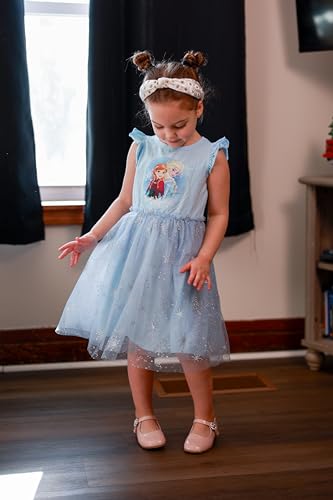 Image of Disney Princess Frozen Elsa Minnie Stitch Toddler Girl Tulle Tutu Dress Ruffle Sleeve Mesh Summer Birthday Party Clothes 2-9Y