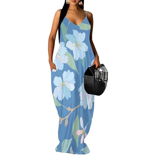 Image of SUZONANA Women Plus Size Summer Maxi Dress Spaghetti Strap Loose Sundress