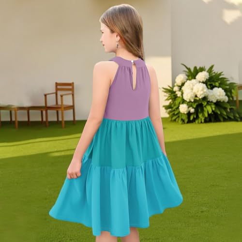 Girls Summer Dress Sleeveless Skater Swing Sundress Casual Playwear Tiered Ruffle A-Line Flowy Elegant Kids Dresses3