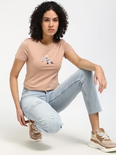 Calvin Klein Damen Gradient Ck Slim Tee S/S T-Shirt, Toskana, XXS – Ansicht 4