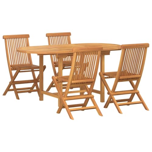 Juego de comedor para exteriores, mesa de madera de teca de 5 piezas y 6 sillas resistentes a la intemperie, muebles de jardín de fácil cuidado para patio y balcón