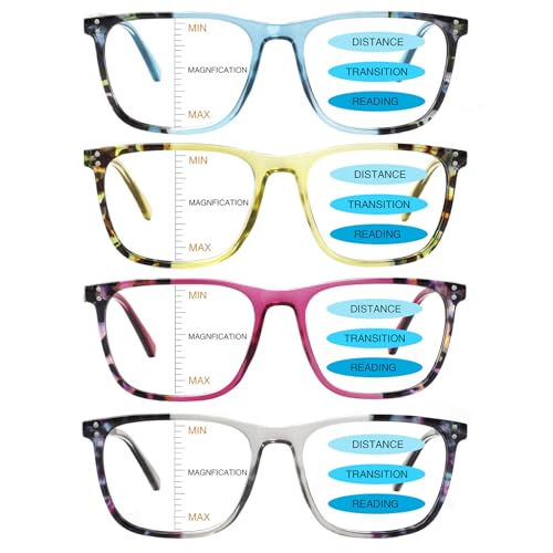 Kerecsen 4 Pack Progressive Multifocal Reading Glasses for Women Blue Light Blocking Classes Computer Readers with Spring Hinges (4 MIX COLOR, 2.5, x)