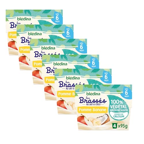 Blédina - Brassés 100% Végétal - Lait de Coco Pomme Banane - Dès 6 mois - 24x95g ( l'emballage peut varier)