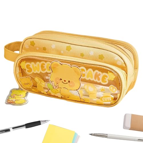 CGACCSD – Estuche escolar de estética – Estuche grande para animales lindos para niñas – Organizador de suministros escolares para reglas plumas, gomas de borrar tijeras para estudiantes, amarillo, Se