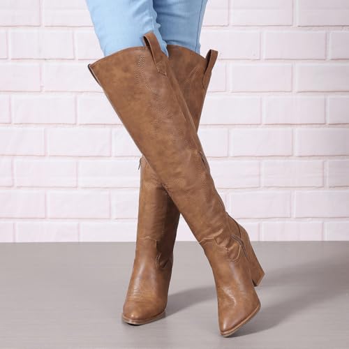 Cowboy Boots for Women Knee High Western Cowgirl Boots Chunky Heel Pointed Toe Side Zipper Tall Boot for Women Ladies3