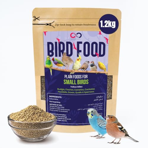 Brandsfinity 1.2kg Plain Food for Small Birds 100% Yellow Millet Seeds Ideal for Budgies Canaries Love Birds Zebra Finches Easy-to-Serve Bird Feed for Bird Feeders and Outdoor Bird Houses