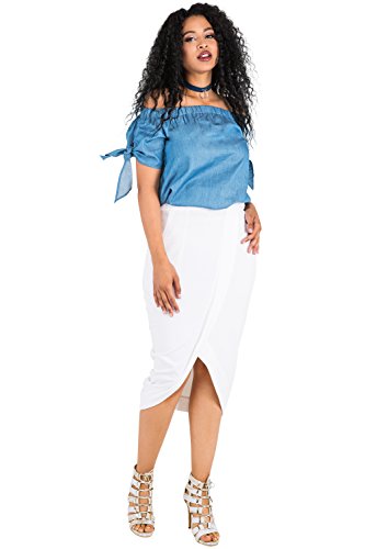 Poetic Justice Curvy Women's White Stretch French Terry Cross Front Tulip Skirts4