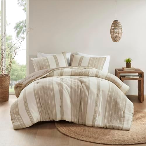 Woolrich King Comforter Set Cotton Striped, Oversized Comforter, All Season Down Alternative Overfilled King Size Comforter, Mesa, King/Cal K Tan 3 Piece - Thumbnail 2