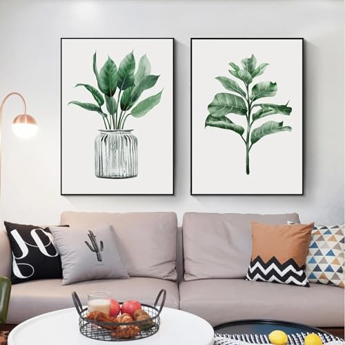 Art mural plante verte toile 60x80cm lot de 2 affiches tropicales salon