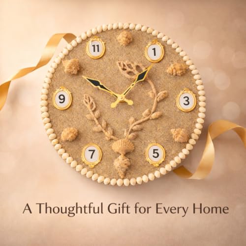 Image of Wall Clock for Hall | Beach Sand Made Sea Shell Design | Large Decorative Silent Non-Ticking Modern Clock for Living Room, Bedroom and Office