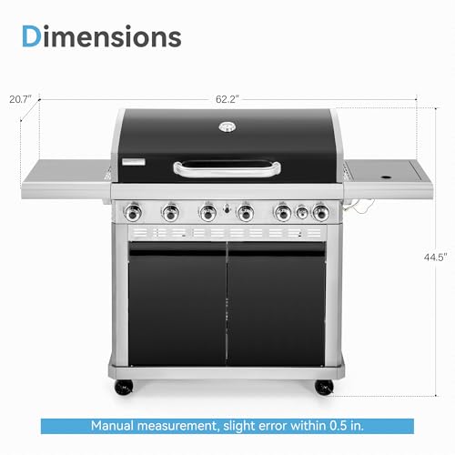 2 in 1 Propane Griddle Grill Combo, 6-Burner Propane Gas BBQ Grill with Porcelain-Enameled Cast Iron Grates & Plate, 42,000 BTU Combo Grill with Side Stove for Outdoor Cooking Camping Patio Backyard