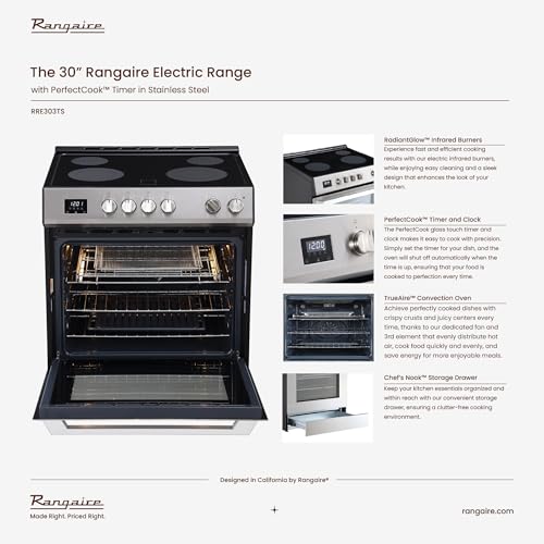 Rangaire RRE303TS Electric Range Oven With Timer And Airfry Infrared Stove Burners thumb #4
