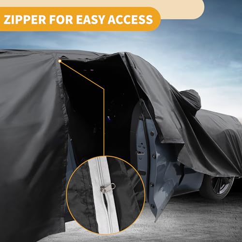 Image of All-Weather Waterproof Car Cover - UV-Resistant Outdoor Full Exterior Protection for Ford Focus Hatchback Aluminum Film Black with Right Side Zipper