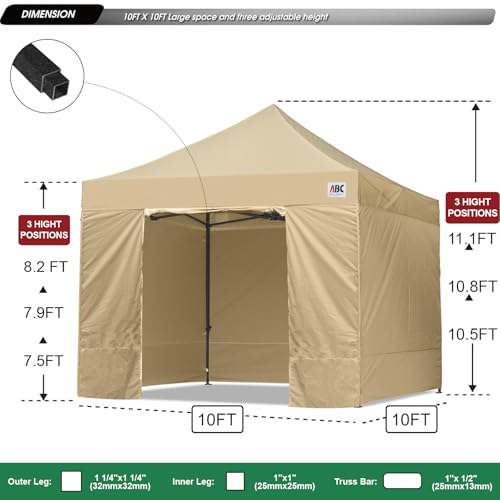 Image of ABCCANOPY Heavy Duty Easy Pop up Canopy Tent with Sidewalls 10x10, Beige