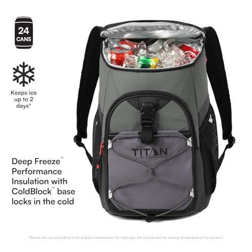 Image of Titan by Arctic Zone 24 Can Backpack Cooler, Leak Proof | Insulated soft sided bag with leak proof lining and adjustable straps, breathable mesh panels, for lunch, picnic, travel