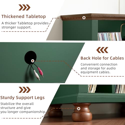 LELELINKY Plattenspieler Ständer, Plattenspieler Regal Bietet Platz für bis zu 200 Alben, Großes Holz Plattenspieler Tisch, Schallplatten Regal für Wohnzimmer, Schlafzimmer, Büro, Grünes