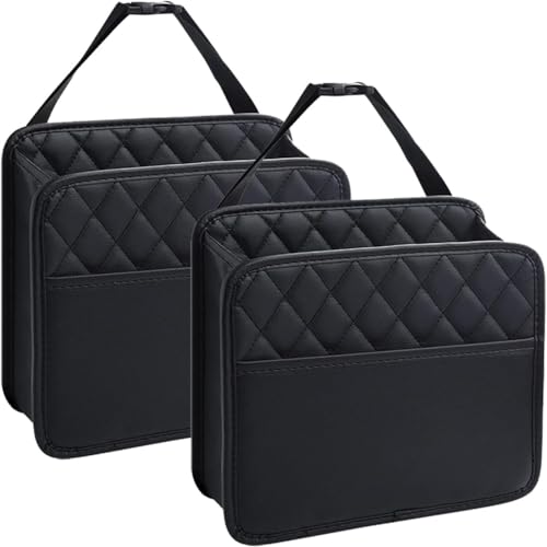 Image of Soko 2PC Car Caddy Back Seat Organizer, PU Leather Multi-Compartment Foldable Storage Bag, Space Saver Hanging Trash Bag, Foldable Garbage Utility Holder For Cars, Automobiles, SUV - Black