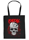 motorradreifendirekt rücksendung Lange Tragegriffe ca. 63 cm Motorrad Tasche - Biker Motiv Einkaufstasche - Geburtstag Geschenktasche : Fatal Skull - Totenkopf Skull Reifen Motorradreifen Farbe:Schwarz