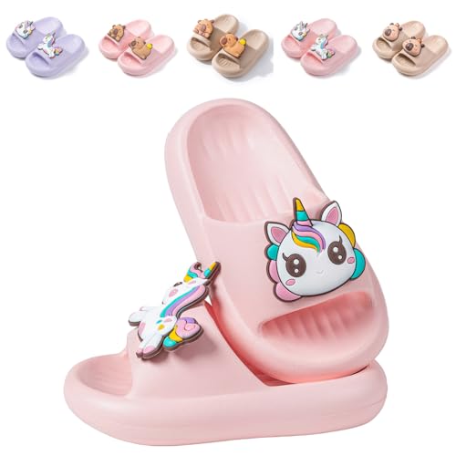 Image of Girls Cloud Bow Slide & Shower Slippers - Non-Slip Slip-On Kids Beach Pool Indoor Outdoor Shoes