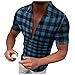 Uomo Primavera Ed Estate Moda Casual Levigatura Plaid Fibbia Risvolto Manica Corta Camicia Giacca Abito Formale, Azzurro, L