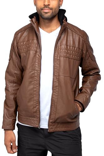 Image of X-Ray Men's Slim Fit Faux-Leather Moto Jacket with Removable Hood