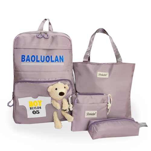 Mochila Bolsa Escolar Antifurto Ursinho Kawaii Impermeável - Lilás