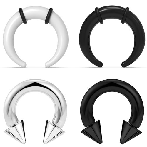 Lcolyoli Large Septum Rings 14G 12G 8G 6G 4G PA Ring Internally Threaded Spike Horseshoe Barbell Stainless Steel & Acrylic Plastic Pincher Tapers C Shape Buffalo Stretcher Expander for Women Men