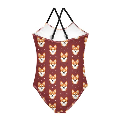 Girl's One Piece Swimsuit Corgi Face Cute Cartoon Beach Bathing Swimwear2