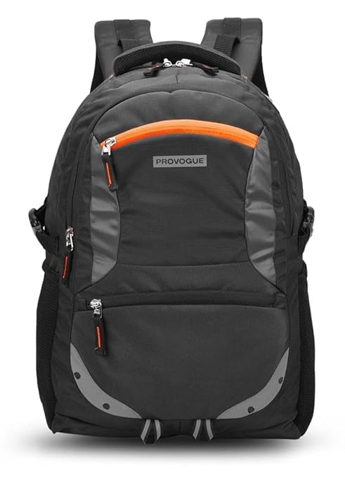 Laptop Backpack with Padded Back Support, Water-Resistant, Black & Grey with Orange Accents, Multiple Compartments for Work, College & Daily Commute